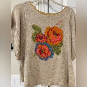 Angel Of The North Beige Sweater with Floral Design